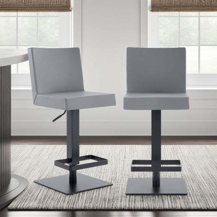 Legacy Adjustable Height Swivel Gray Faux Leather and Black Metal Bar Stool