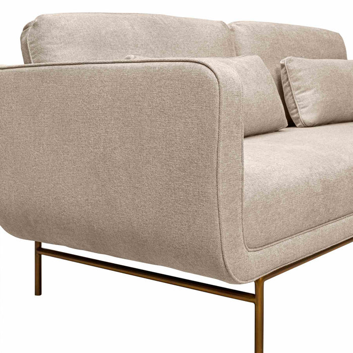 Lilou 77" Beige Fabric Sofa with Antique Brass Metal Legs