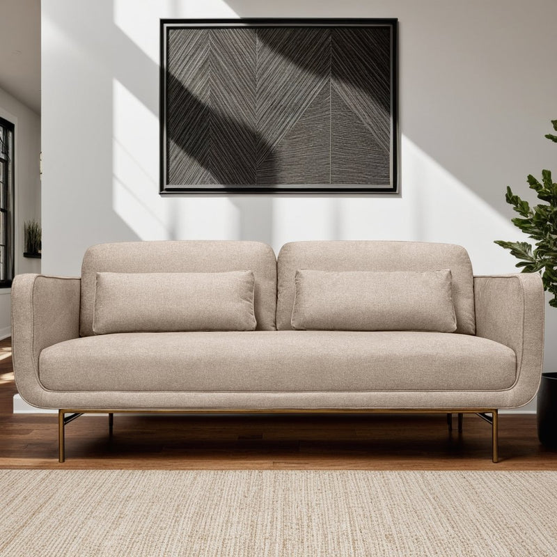 Lilou 77" Beige Fabric Sofa with Antique Brass Metal Legs - Furniture City (CA)l