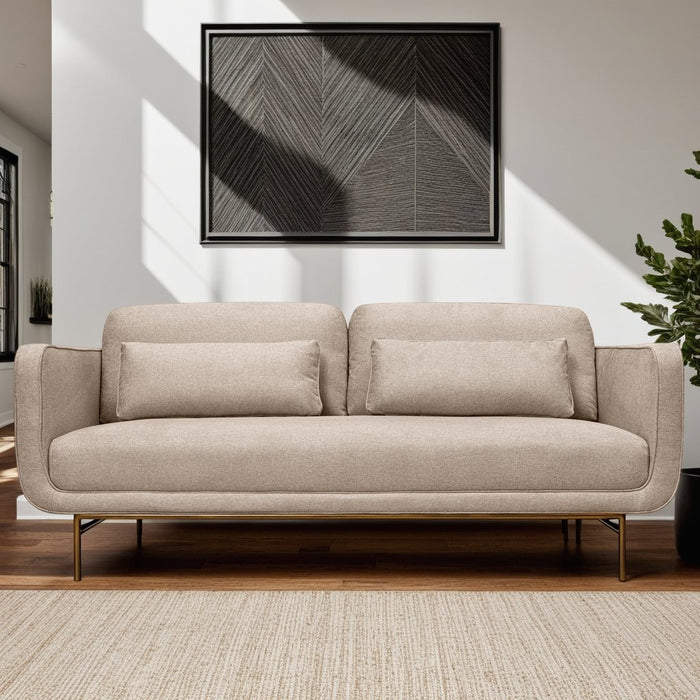 Lilou 77" Beige Fabric Sofa with Antique Brass Metal Legs