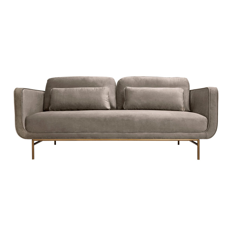 Lilou 77" Fossil Gray Velvet Sofa with Antique Brass Metal Legs - Furniture City (CA)l