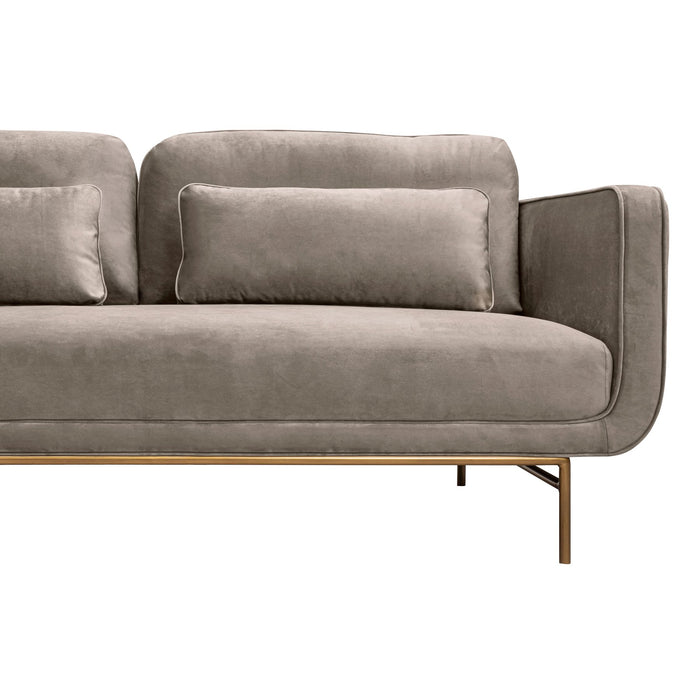 Lilou 77" Fossil Gray Velvet Sofa with Antique Brass Metal Legs