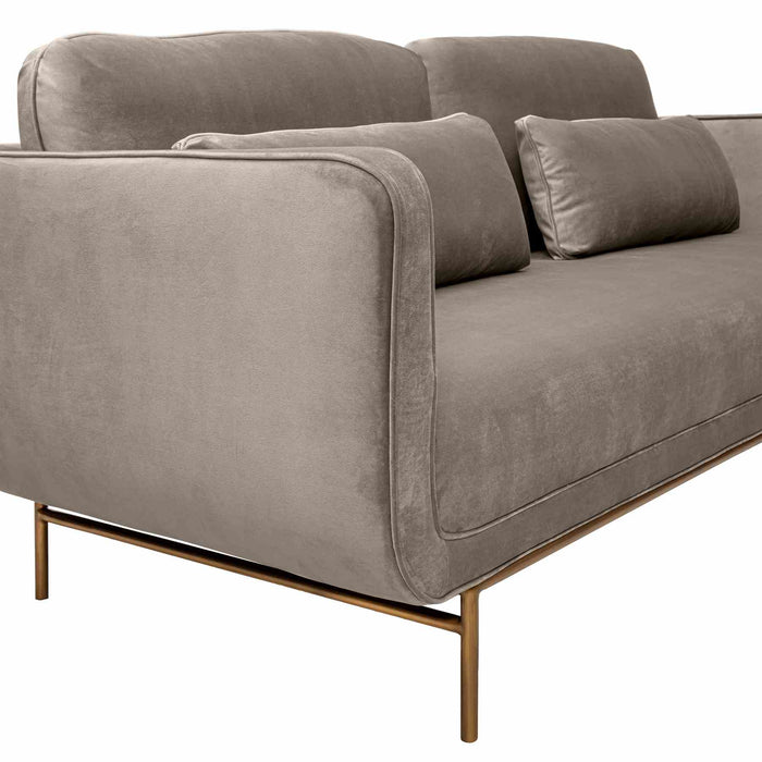 Lilou 77" Fossil Gray Velvet Sofa with Antique Brass Metal Legs