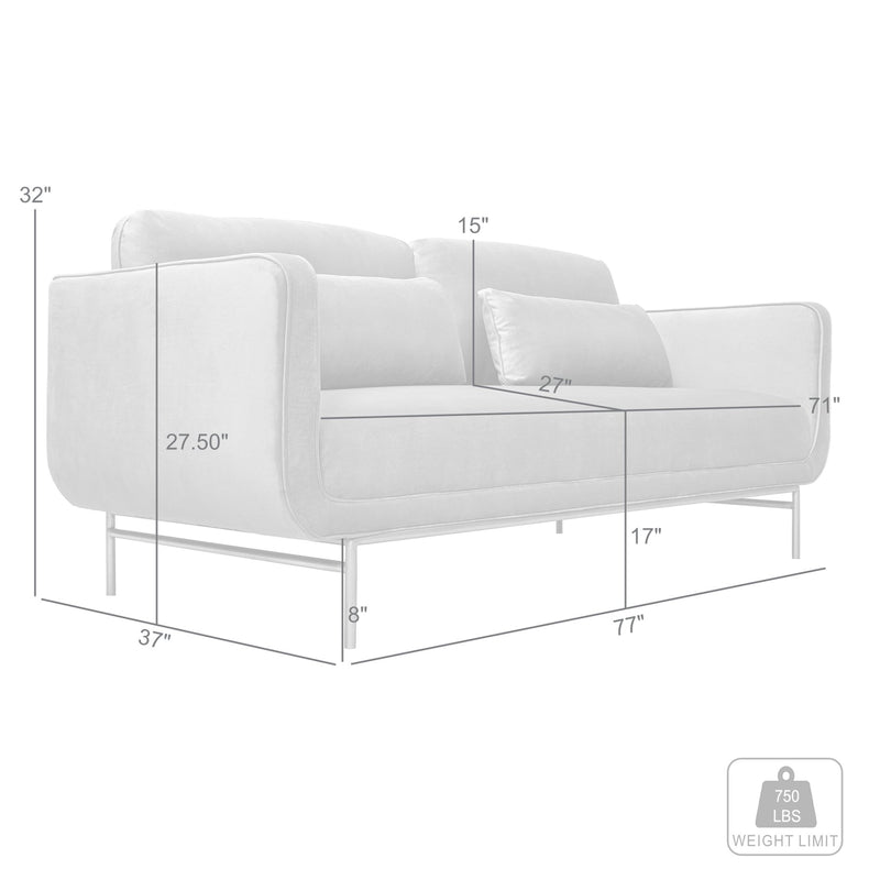 Lilou 77" Fossil Gray Velvet Sofa with Antique Brass Metal Legs - Furniture City (CA)l