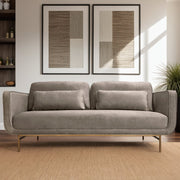 Lilou 77" Fossil Gray Velvet Sofa with Antique Brass Metal Legs - Furniture City (CA)l