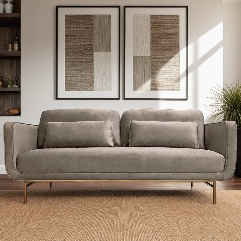 Lilou 77" Fossil Gray Velvet Sofa with Antique Brass Metal Legs - Furniture City (CA)l