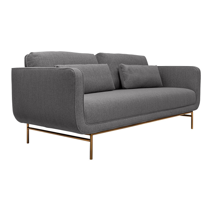 Lilou 77" Gray Fabric Sofa with Antique Brass Metal Legs