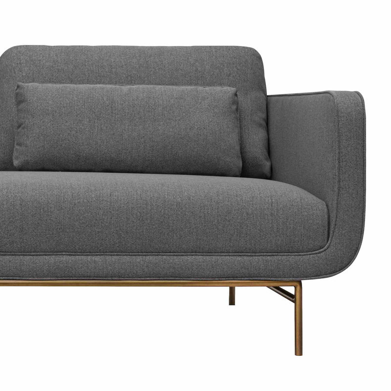 Lilou 77" Gray Fabric Sofa with Antique Brass Metal Legs - Furniture City (CA)l