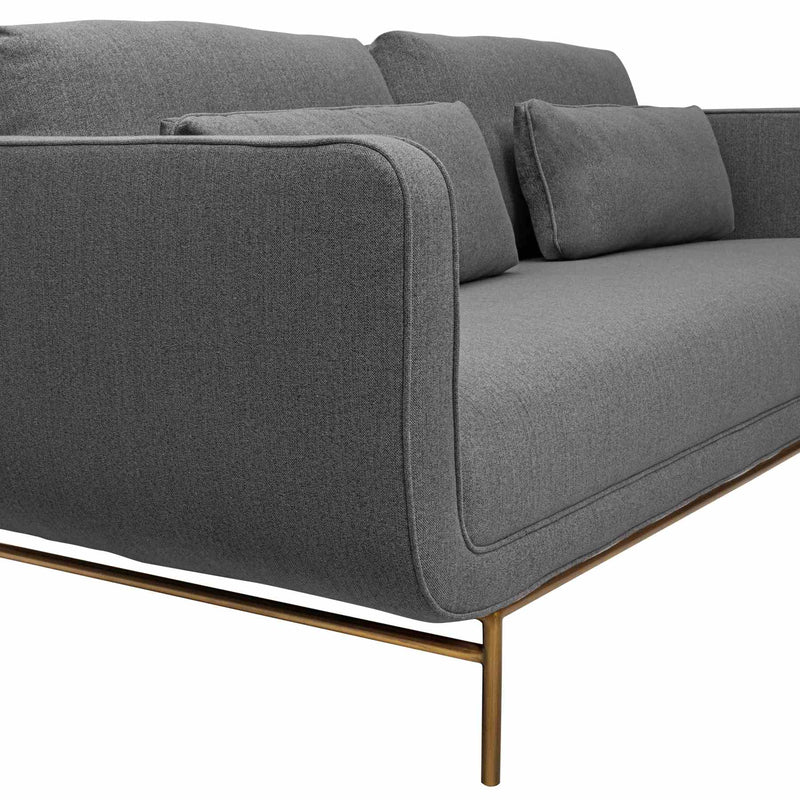 Lilou 77" Gray Fabric Sofa with Antique Brass Metal Legs - Furniture City (CA)l