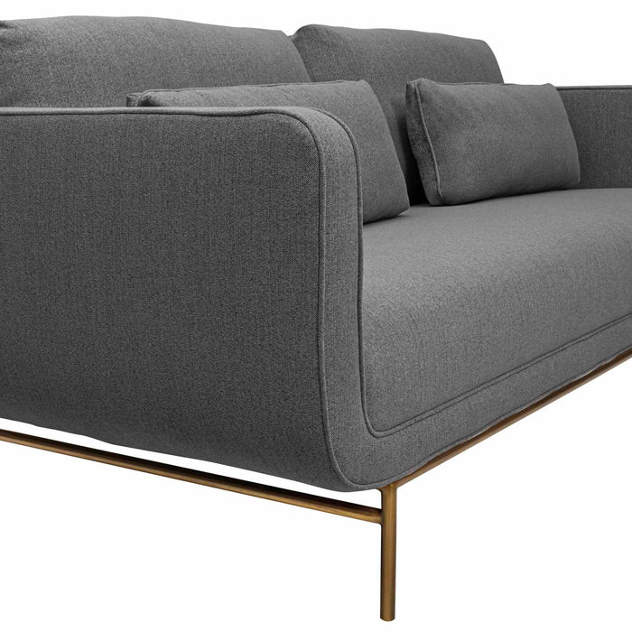 Lilou 77" Gray Fabric Sofa with Antique Brass Metal Legs