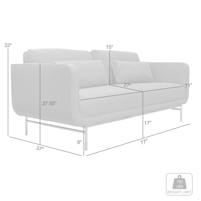 Lilou 77" Gray Fabric Sofa with Antique Brass Metal Legs - Furniture City (CA)l