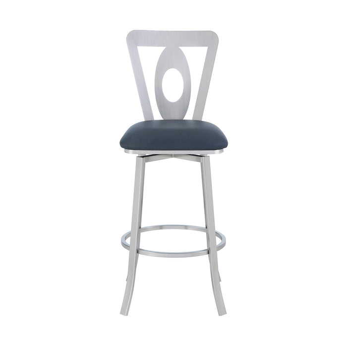 Lola Contemporary 26" Counter Height Barstool in Brushed Stainless Steel Finish and Gray Faux Leather