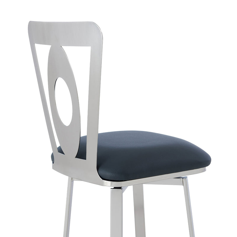 Lola Contemporary 26" Counter Height Barstool in Brushed Stainless Steel Finish and Gray Faux Leather - Furniture City (CA)l