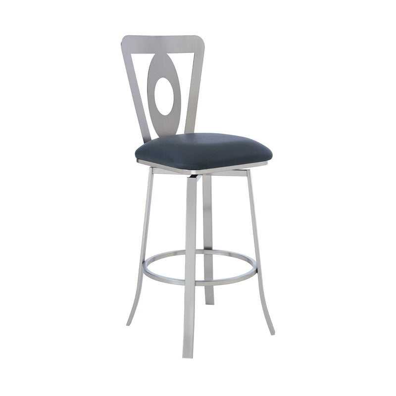 Lola Contemporary 30" Bar Height Barstool in Brushed Stainless Steel Finish and Gray Faux Leather - Furniture City (CA)l