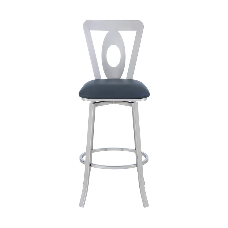 Lola Contemporary 30" Bar Height Barstool in Brushed Stainless Steel Finish and Gray Faux Leather - Furniture City (CA)l