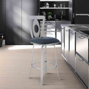 Lola Contemporary 30" Bar Height Barstool in Brushed Stainless Steel Finish and Gray Faux Leather - Furniture City (CA)l