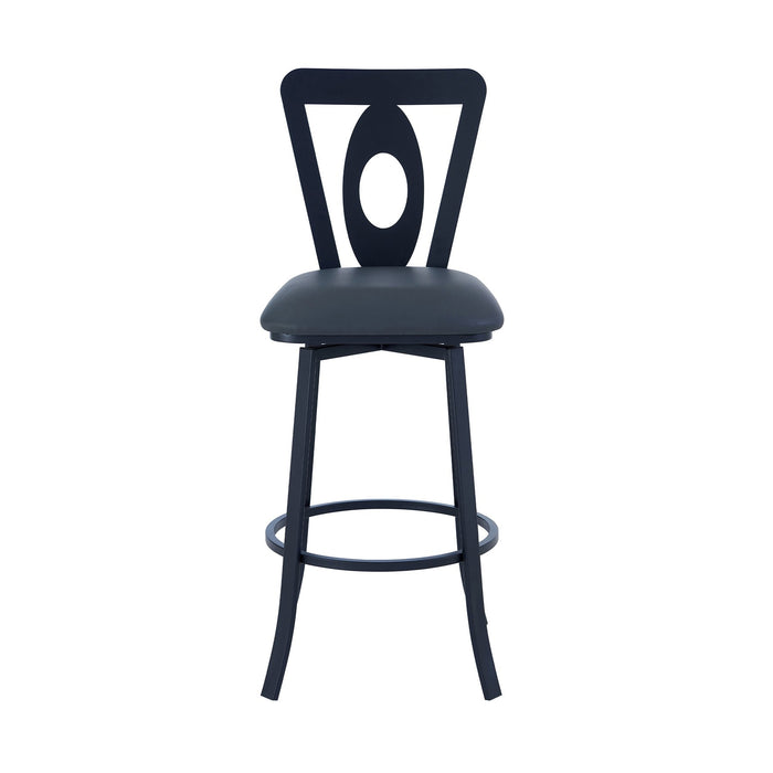 Lola Contemporary 26" Counter Height Barstool in Matte Black Finish and Gray Faux Leather