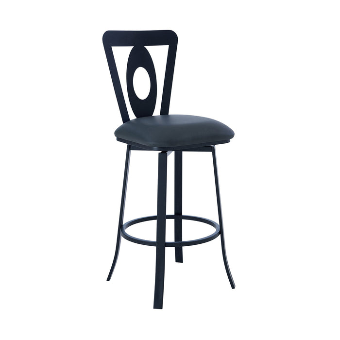 Lola Contemporary 30" Bar Height Barstool in Matte Black Finish and Gray Faux Leather