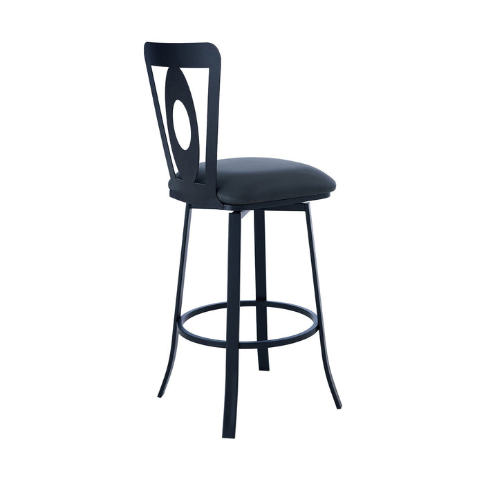 Lola Contemporary 30" Bar Height Barstool in Matte Black Finish and Gray Faux Leather