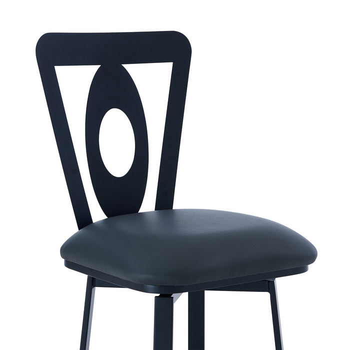 Lola Contemporary 30" Bar Height Barstool in Matte Black Finish and Gray Faux Leather