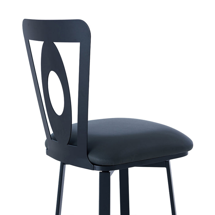 Lola Contemporary 30" Bar Height Barstool in Matte Black Finish and Gray Faux Leather