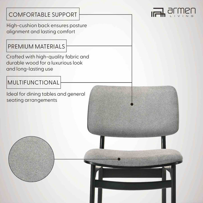 Lima Gray Upholstered Wood Dining Chairs in Black Finish - Set of 2