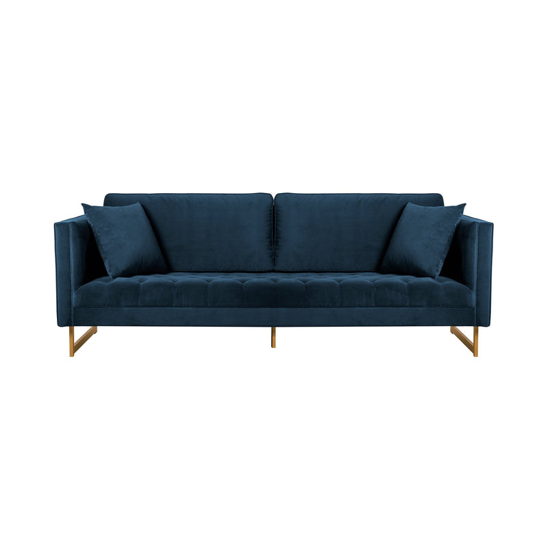 Lenox Blue Velvet Modern Sofa with Brass Legs - Furniture City (CA)l