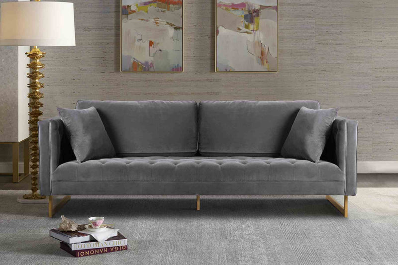 Lenox Gray Velvet Modern Sofa with Brass Legs - Furniture City (CA)l
