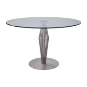 Lindsey Contemporary Dining Table in Brushed Stainless Steel Finish and Clear Glass top - Furniture City (CA)l