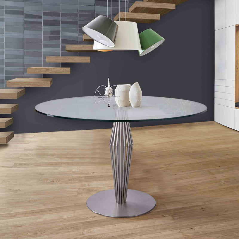 Lindsey Contemporary Dining Table in Brushed Stainless Steel Finish and Clear Glass top - Furniture City (CA)l