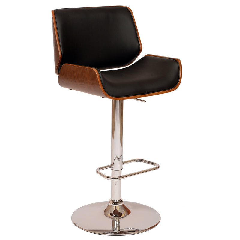 London Black Faux Leather Adjustable Height Swivel Walnut Wood and Chrome Bar Stool - Furniture City (CA)l