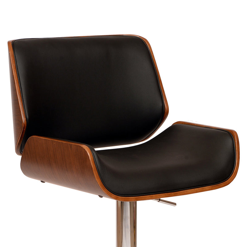 London Black Faux Leather Adjustable Height Swivel Walnut Wood and Chrome Bar Stool - Furniture City (CA)l