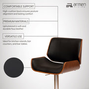 London Black Faux Leather Adjustable Height Swivel Walnut Wood and Chrome Bar Stool - Furniture City (CA)l