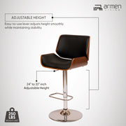 London Black Faux Leather Adjustable Height Swivel Walnut Wood and Chrome Bar Stool - Furniture City (CA)l