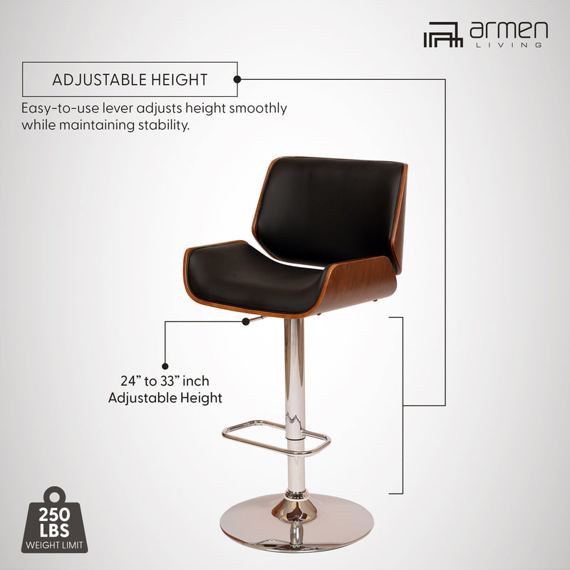London Black Faux Leather Adjustable Height Swivel Walnut Wood and Chrome Bar Stool - Furniture City (CA)l
