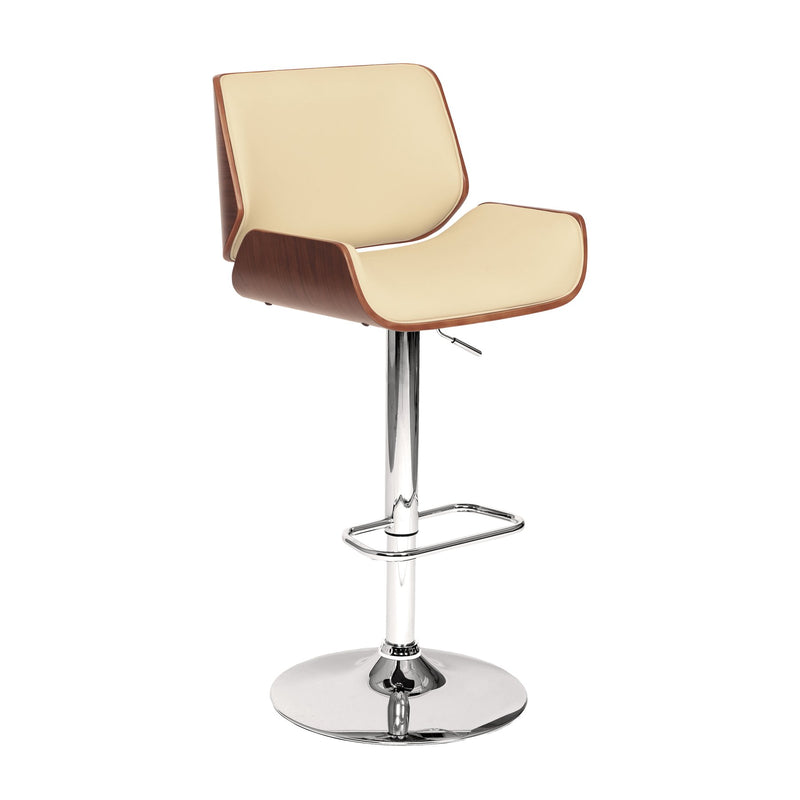 London Cream Faux Leather Adjustable Height Swivel Walnut Wood and Chrome Bar Stool - Furniture City (CA)l