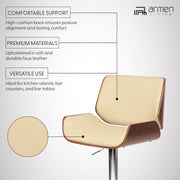 London Cream Faux Leather Adjustable Height Swivel Walnut Wood and Chrome Bar Stool - Furniture City (CA)l