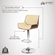London Cream Faux Leather Adjustable Height Swivel Walnut Wood and Chrome Bar Stool - Furniture City (CA)l