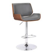 London Gray Faux Leather Adjustable Height Swivel Walnut Wood and Chrome Bar Stool - Furniture City (CA)l