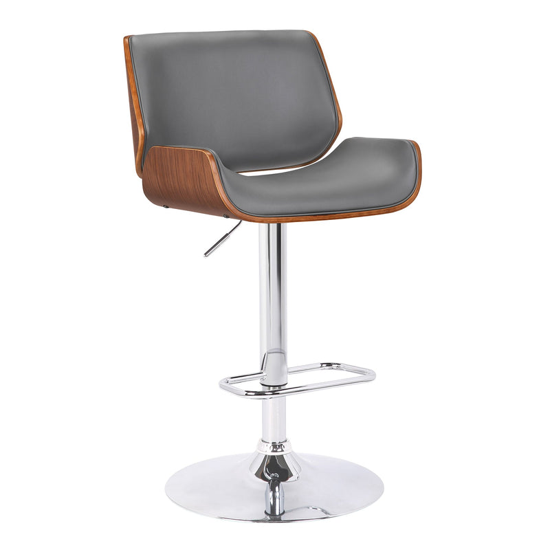 London Gray Faux Leather Adjustable Height Swivel Walnut Wood and Chrome Bar Stool - Furniture City (CA)l