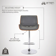 London Gray Faux Leather Adjustable Height Swivel Walnut Wood and Chrome Bar Stool - Furniture City (CA)l