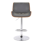 London Gray Faux Leather Adjustable Height Swivel Walnut Wood and Chrome Bar Stool - Furniture City (CA)l
