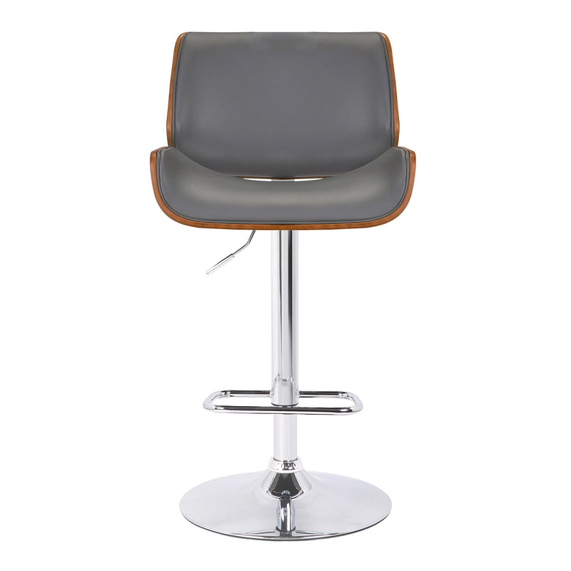 London Gray Faux Leather Adjustable Height Swivel Walnut Wood and Chrome Bar Stool - Furniture City (CA)l