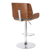 London Gray Faux Leather Adjustable Height Swivel Walnut Wood and Chrome Bar Stool - Furniture City (CA)l