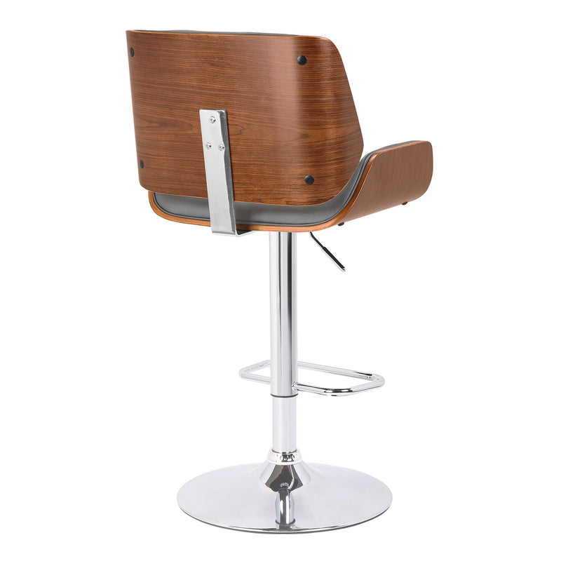 London Gray Faux Leather Adjustable Height Swivel Walnut Wood and Chrome Bar Stool - Furniture City (CA)l