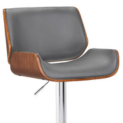 London Gray Faux Leather Adjustable Height Swivel Walnut Wood and Chrome Bar Stool - Furniture City (CA)l