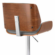 London Gray Faux Leather Adjustable Height Swivel Walnut Wood and Chrome Bar Stool - Furniture City (CA)l