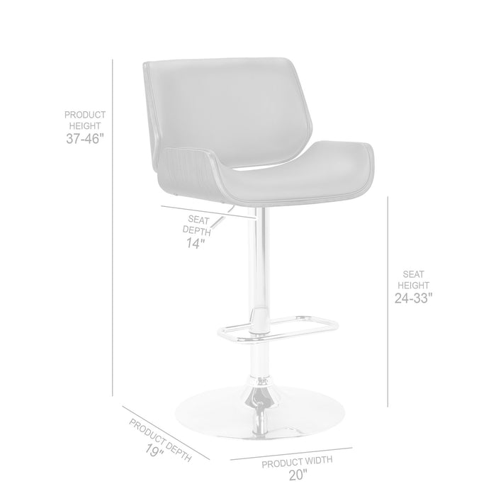 London Gray Faux Leather Adjustable Height Swivel Walnut Wood and Chrome Bar Stool