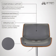 London Gray Faux Leather Adjustable Height Swivel Walnut Wood and Chrome Bar Stool - Furniture City (CA)l