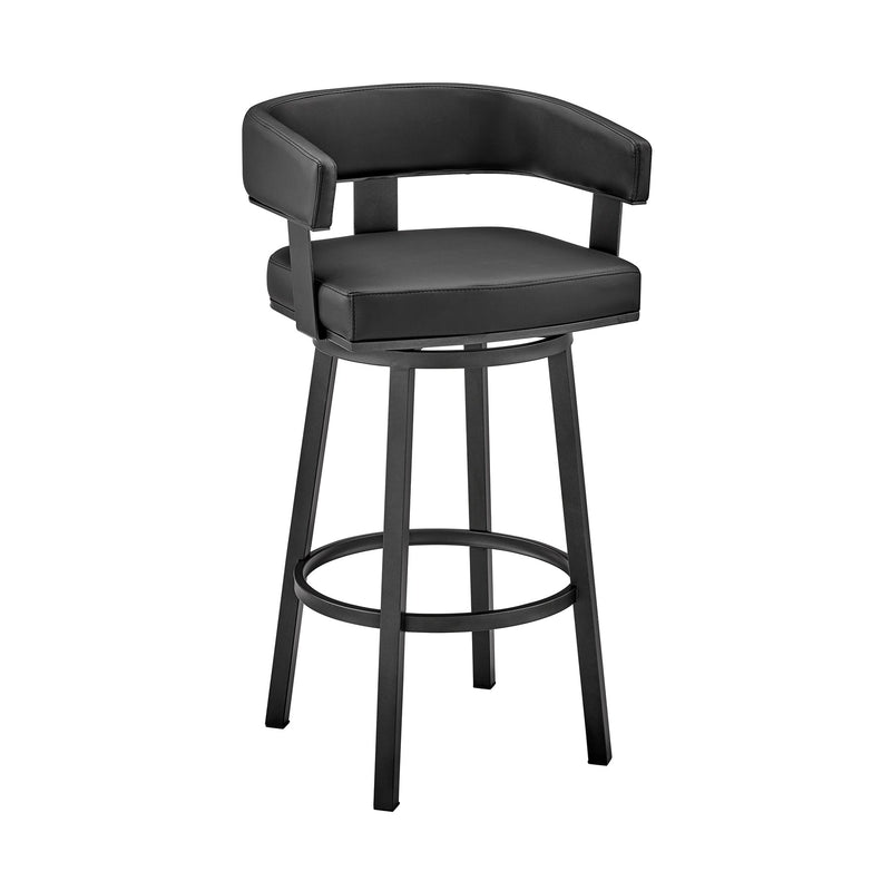 Lorin 30" Bar Height Swivel Bar Stool in Black Finish and Black Faux Leather - Furniture City (CA)l